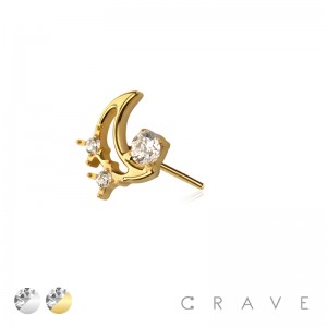 316L SURGICAL STEEL THREADLESS PUSH IN MOON BEZEL START CZ TOP PART